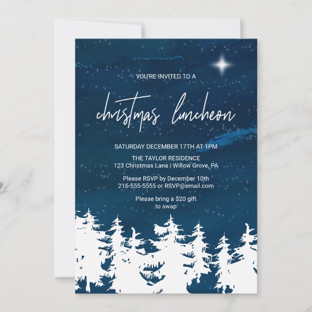Starry Night Christmas Luncheon Invitation (Front)