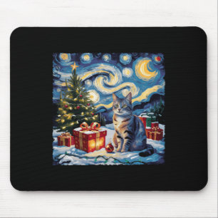 Starry Night Christmas Non-pedigreed Cat Van Gogh Mouse Pad