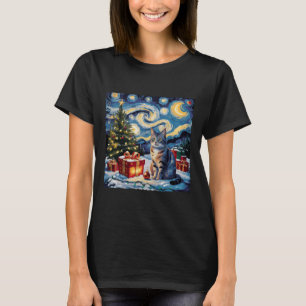 Starry Night Christmas Non-pedigreed Cat Van Gogh  T-Shirt