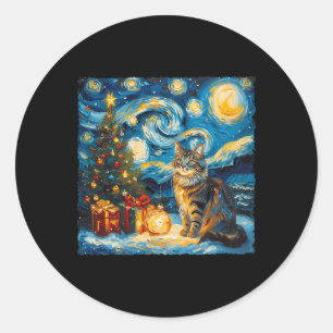 Starry Night Christmas Norwegian Forest Art Van Go Classic Round Sticker