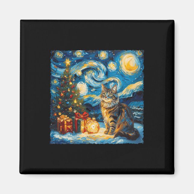 Starry Night Christmas Norwegian Forest Art Van Go Magnet (Front)
