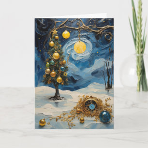 Starry Night Clock Card   Abstract Christmas Art