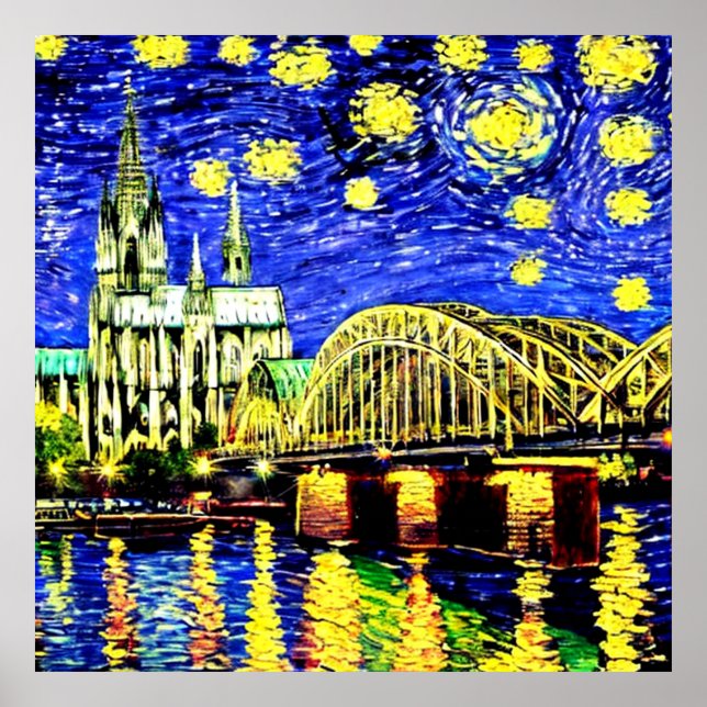 Starry Night Cologne Germany Cathedral Poster (Front)