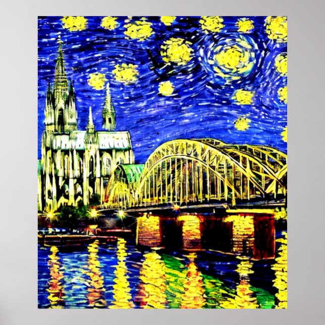 Starry Night Cologne Germany Cathedral Poster (Front)