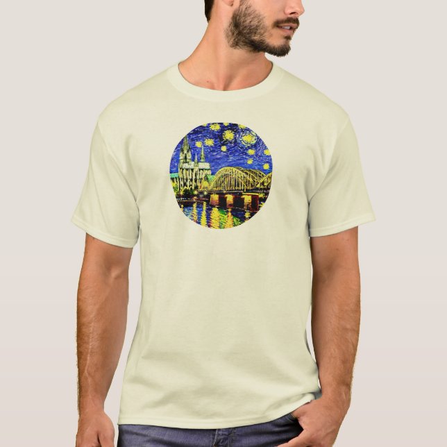 Starry Night Cologne Germany Cathedral T-Shirt (Front)