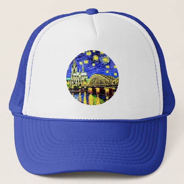 Starry Night Cologne Germany Cathedral Trucker Hat (Front)