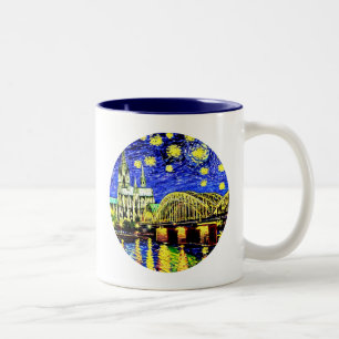 Starry Night Cologne Germany Cathedral Two-Tone Coffee Mug