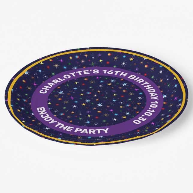 Starry Night Colourful Astronomic Seamless Pattern Paper Plate (Angled)