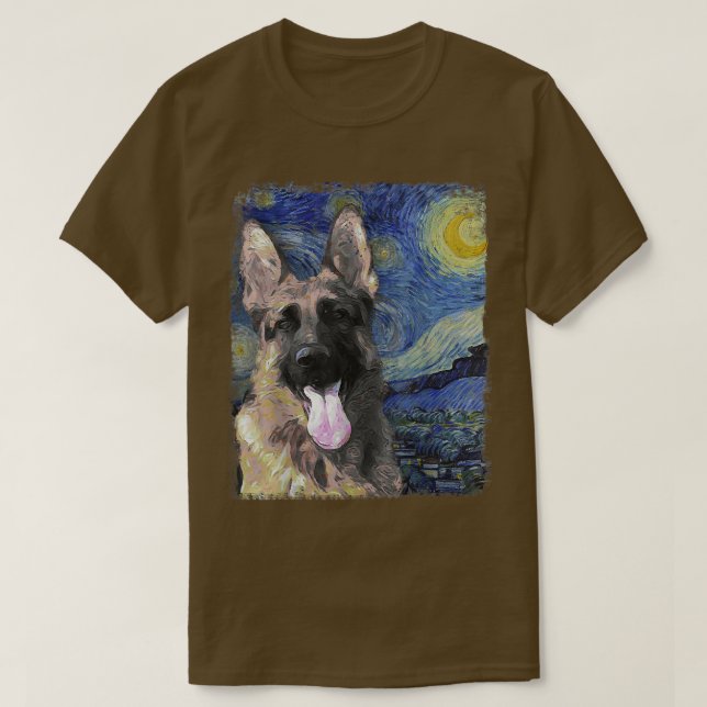 Starry Night Colourful German Shepherd Painting  T-Shirt (Design Front)