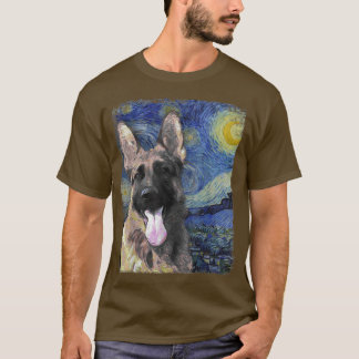 Starry Night Colourful German Shepherd Painting  T-Shirt