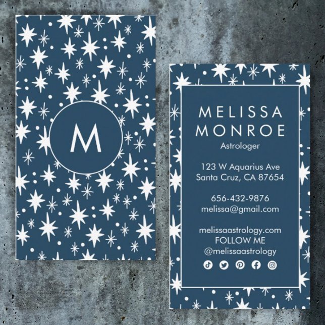 Starry Night Cool Minimalist Elegant Logo Initials Business Card (Creator Uploaded)
