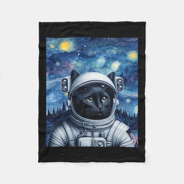 Starry Night Cosmic Cat Astronaut Art  Fleece Blanket (Front)