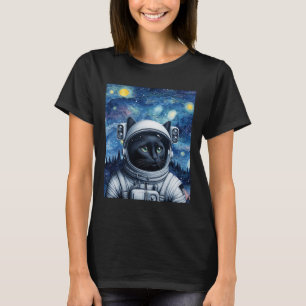 Starry Night Cosmic Cat Astronaut Art  T-Shirt