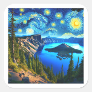 Starry Night Crater Lake National Park Square Sticker