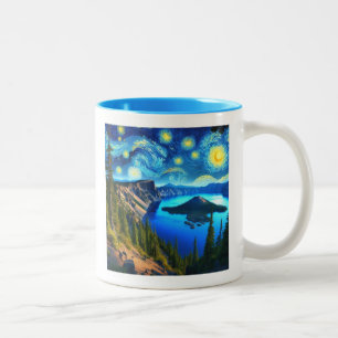 Starry Night Crater Lake National Park Two-Tone Coffee Mug