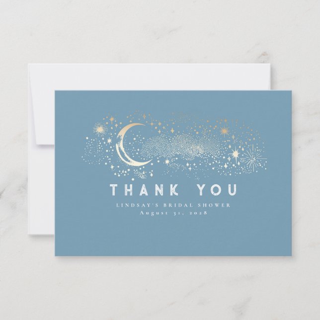 Starry Night Crescent Moon Small Thank You Card (Front)