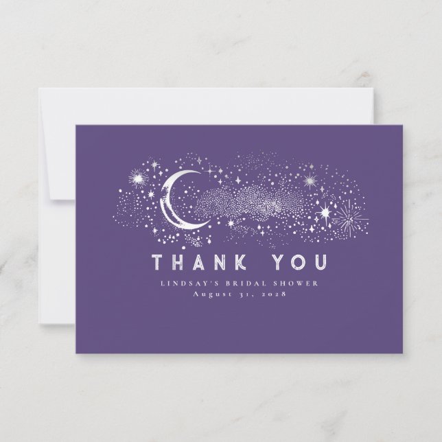 Starry Night Crescent Moon Small Thank You Card (Front)
