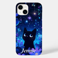 Starry Night Cute Anime Black Cat