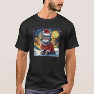 Starry Night Cute Tabby Cat Christmas Shirt