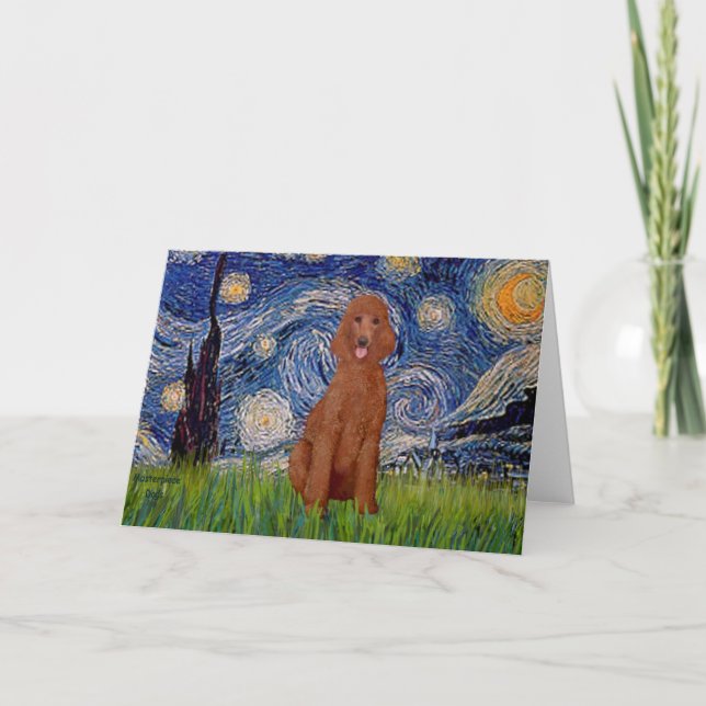Starry Night - Dark Red Standard Poodle #1 Card (Front)