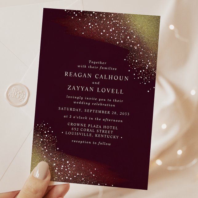 Starry Night Deep Crimson Wedding Invitation (Creator Uploaded)