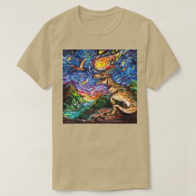 Starry Night Dinosaur T Re, Van Gogh T Re Art Gift T-Shirt (Design Front)
