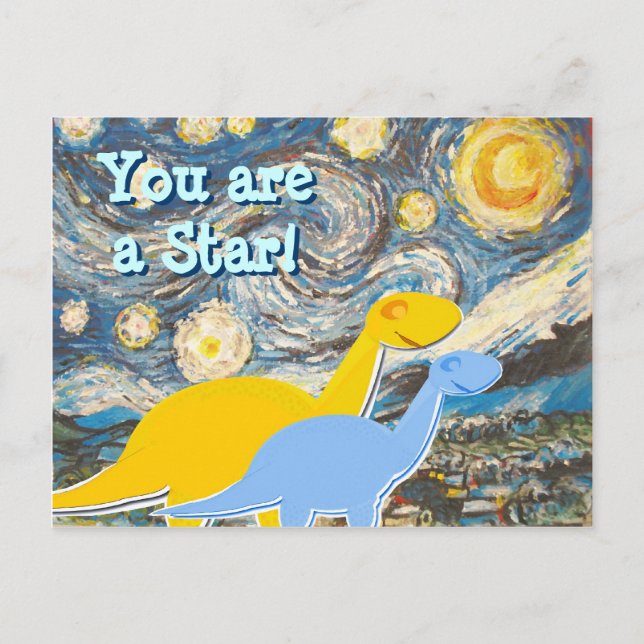 Starry Night Dinosaurs Postcard (Front)