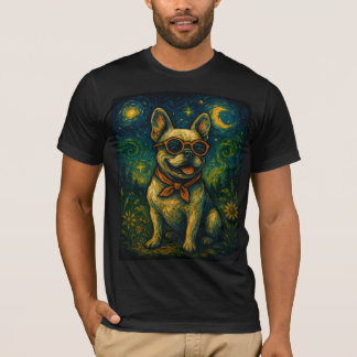 Starry Night Dog Funny Art Style Retro Glasses Pet T-Shirt