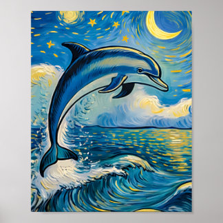 Starry Night Dolphin Postres Poster