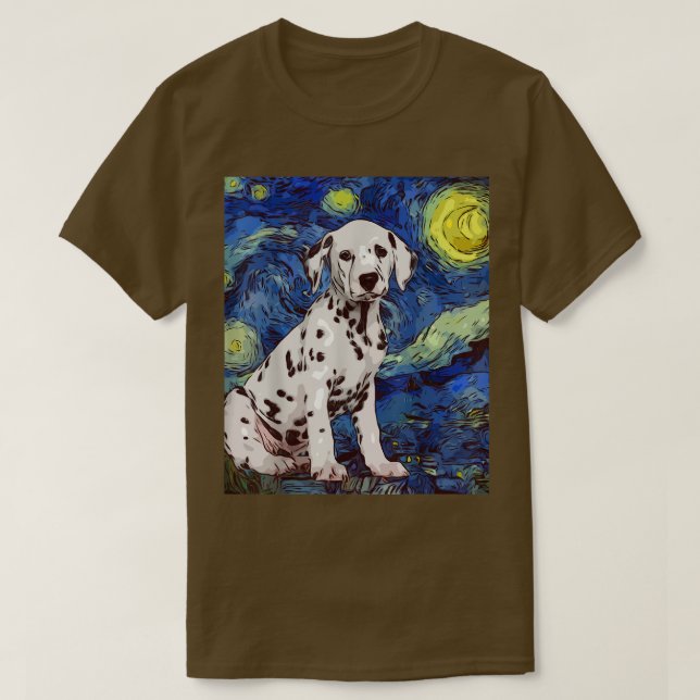 Starry Night Dotted Dalmatian Dog Painting Dog Lov T-Shirt (Design Front)