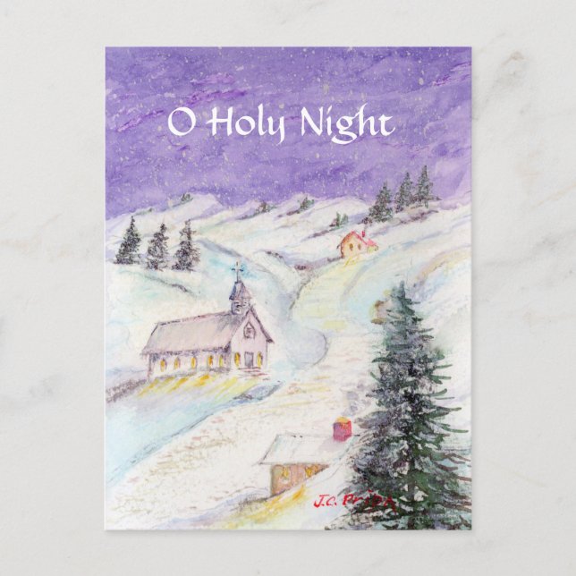 Starry Night Draped in Snow Christmas Watercolor Holiday Postcard (Front)