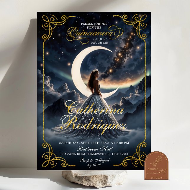Starry Night Dusty Blue Quinceañera Invitation (Creator Uploaded)