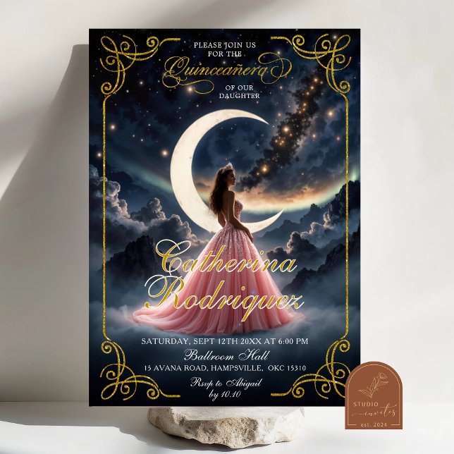 Starry Night Dusty Pink Quinceañera Invitation (Creator Uploaded)