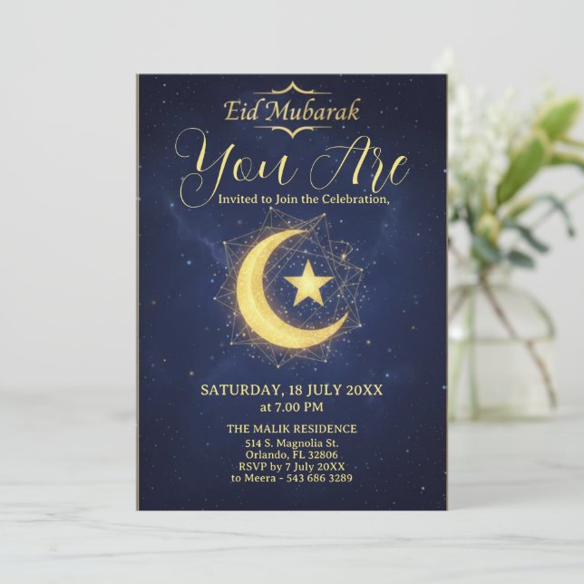 Starry Night Eid Mubarak Party Invitation (Standing Front)