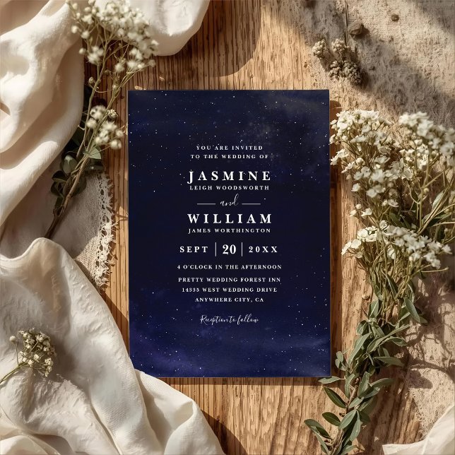 Starry Night Elegant Modern Chic QR Code Wedding Invitation (Creator Uploaded)