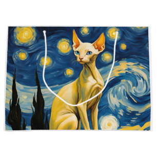 Starry Night Elf Sphynx Cat Art Party Supplies Large Gift Bag