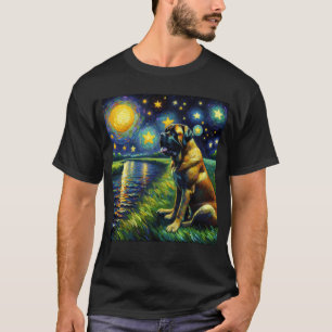 Starry Night English Mastiff Dog Van Gogh Lover T-Shirt
