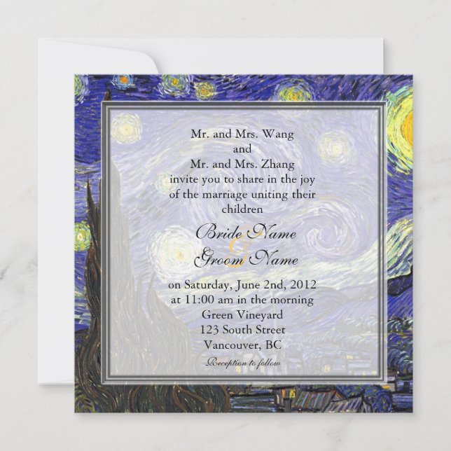 Starry Night, famous fine art wedding invitation. Invitation (Front)