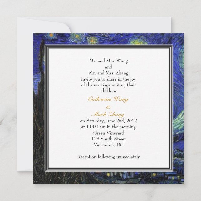 Starry Night, famous fine art wedding invitation. Invitation (Front)