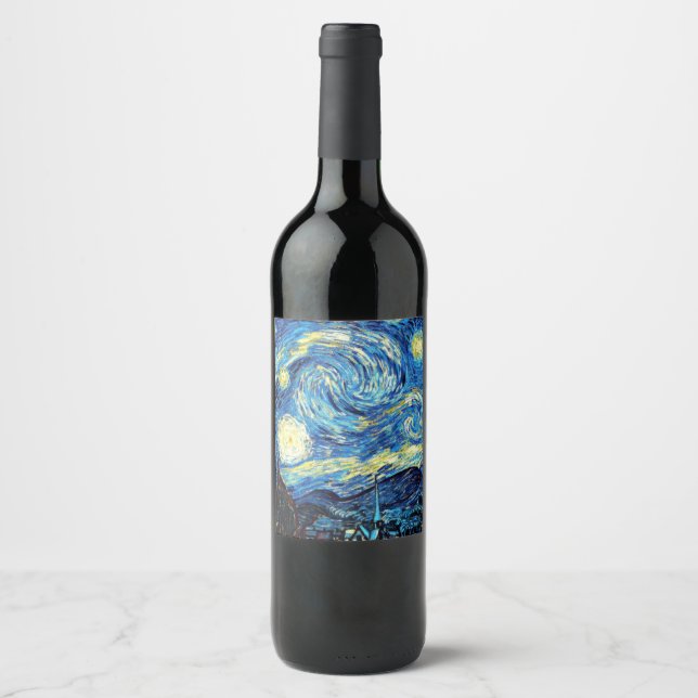 Starry Night, famous Vincent van Gogh artwork Wine Label (Front)