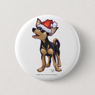 Starry Night Festive Chihuhua in Santa Hat 6 Cm Round Badge