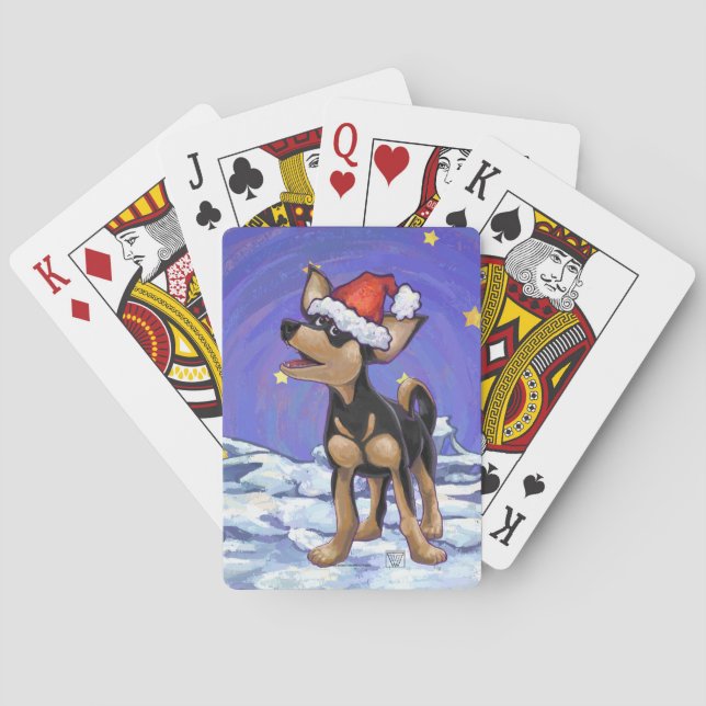 Starry Night Festive Chihuhua in Santa Hat Playing Cards (Back)