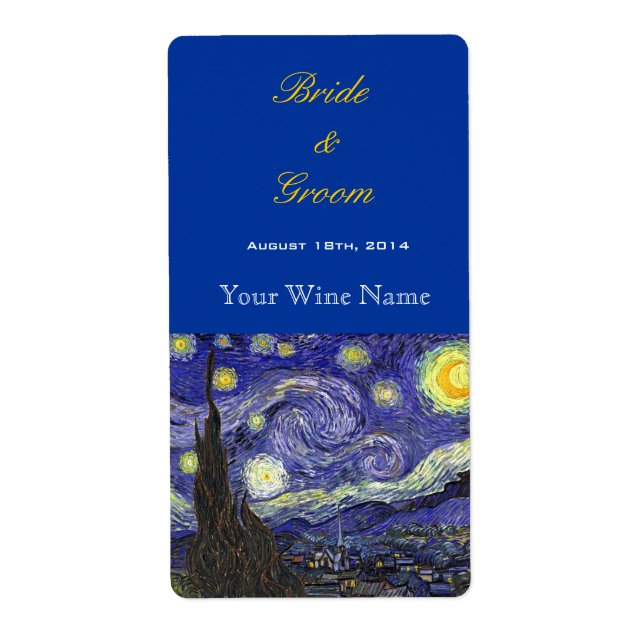 Starry Night fine art wedding wine labels (Front)
