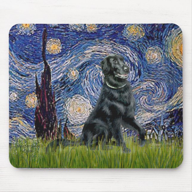 Starry Night - Flat Coated Retriever 2 Mouse Pad (Front)