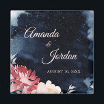 Starry Night Floral Wedding Magnet<br><div class="desc">This Starry Night Floral wedding magnet inspires either a midnight summer theme or a dark winter of snow theme, making it a seasonally versatile design. The navy blue, almost black, watercolor with a celestial star or snowflake filled sky, combined with the pop of minimal pink flowers and calligraphy is sure...</div>