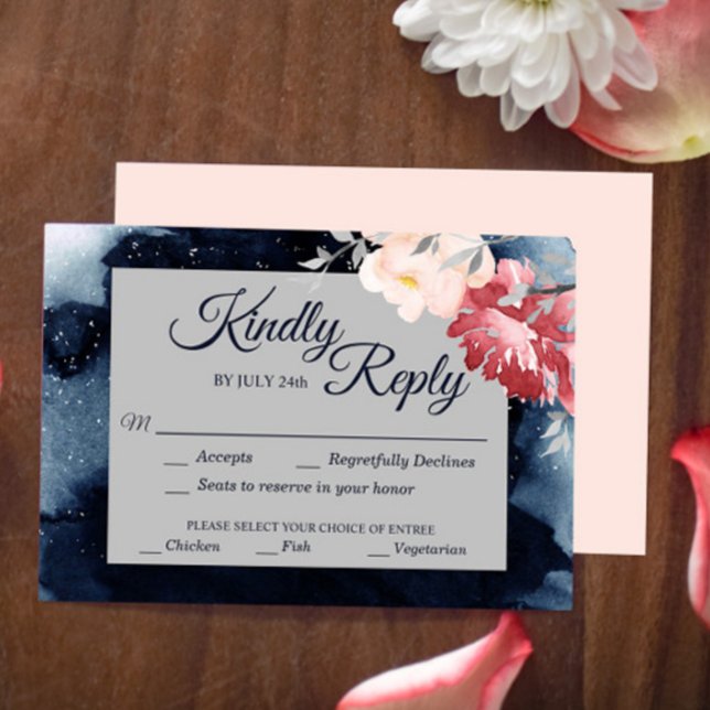 Starry Night Floral Wedding meal choice RSVP Card (Creator Uploaded)