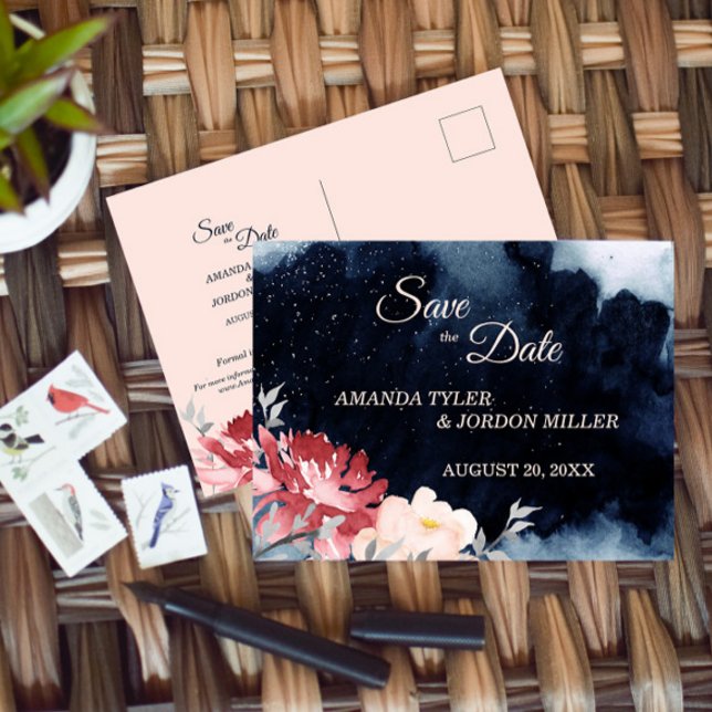 Starry Night Floral Wedding Save the Date Postcard (Creator Uploaded)