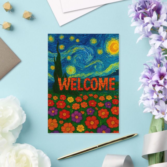 Starry Night Floral Welcome Artistic Design Acrylic Invitations (Insitu (Wedding))