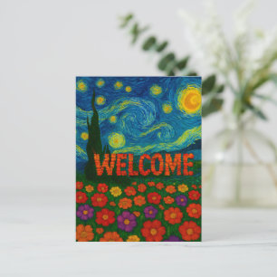 Starry Night Floral Welcome Artistic Design Postcard