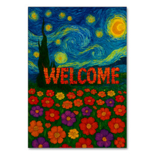 Starry Night Floral Welcome Artistic Design Table Number